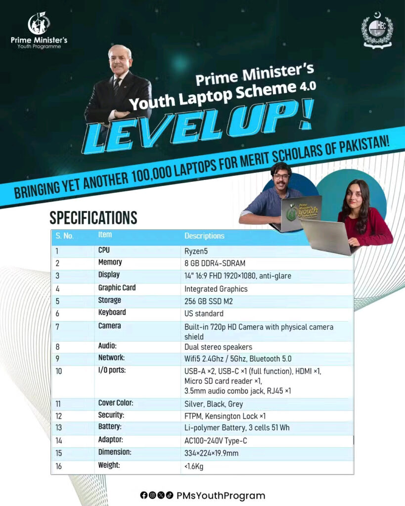 Specification of Laptop Prime Minister Laptop Scheme 2024 Laptop Specifications